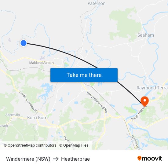 Windermere (NSW) to Heatherbrae map