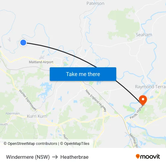 Windermere (NSW) to Heatherbrae map