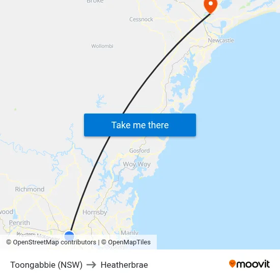 Toongabbie (NSW) to Heatherbrae map
