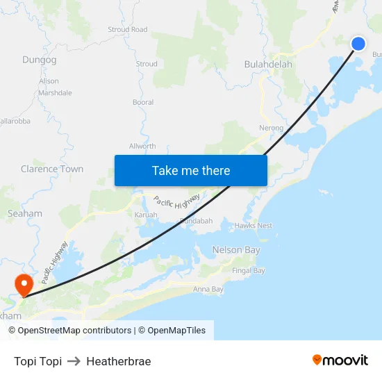 Topi Topi to Heatherbrae map
