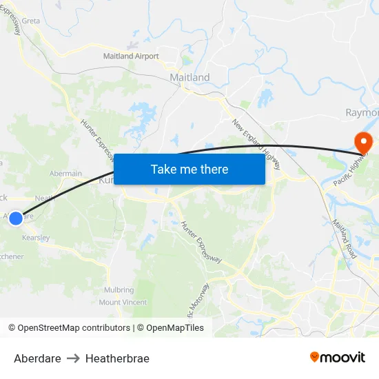 Aberdare to Heatherbrae map