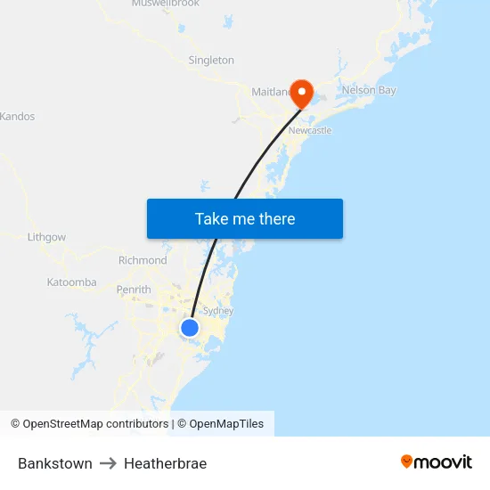 Bankstown to Heatherbrae map