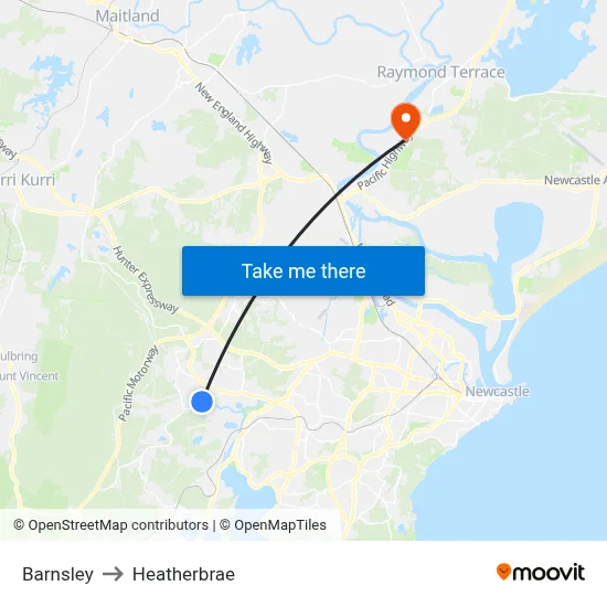 Barnsley to Heatherbrae map
