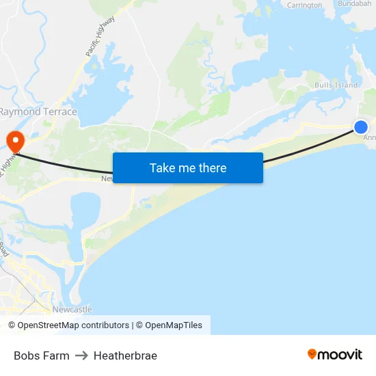Bobs Farm to Heatherbrae map