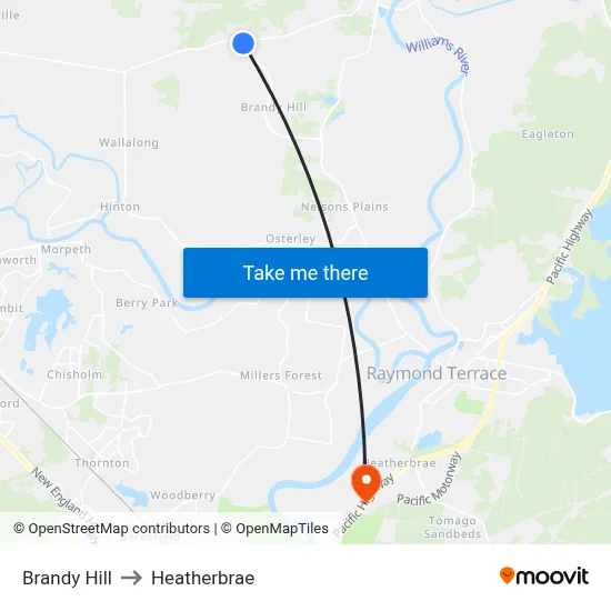 Brandy Hill to Heatherbrae map