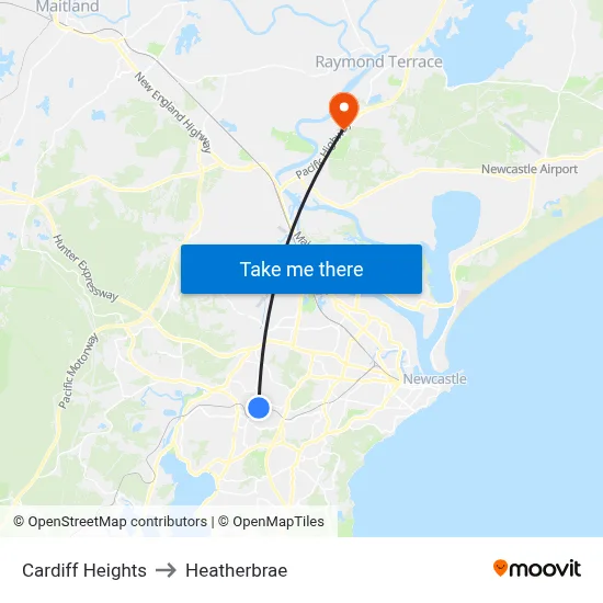 Cardiff Heights to Heatherbrae map