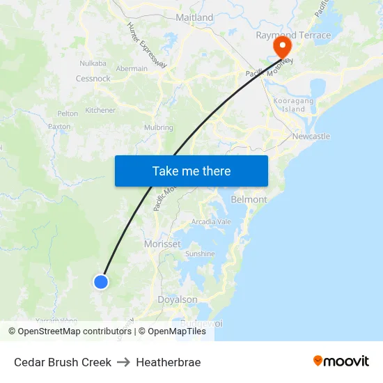 Cedar Brush Creek to Heatherbrae map