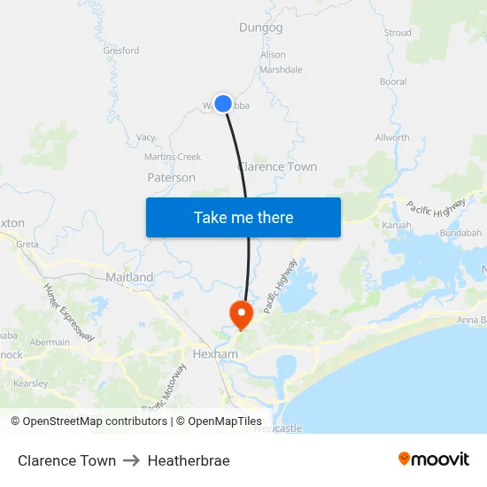 Clarence Town to Heatherbrae map