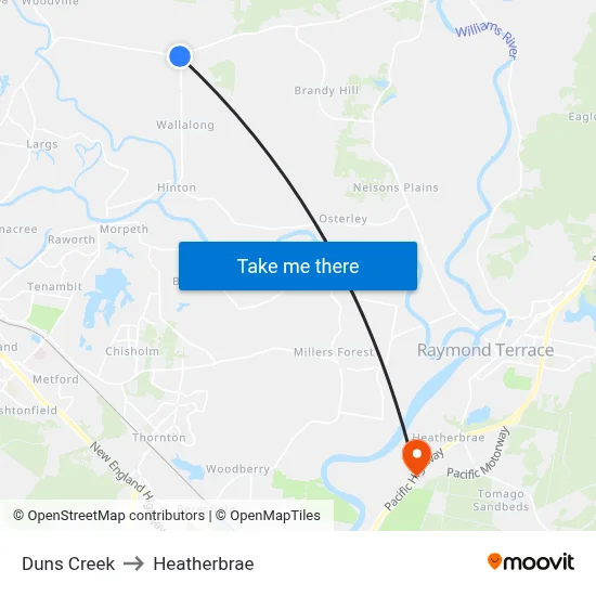 Duns Creek to Heatherbrae map