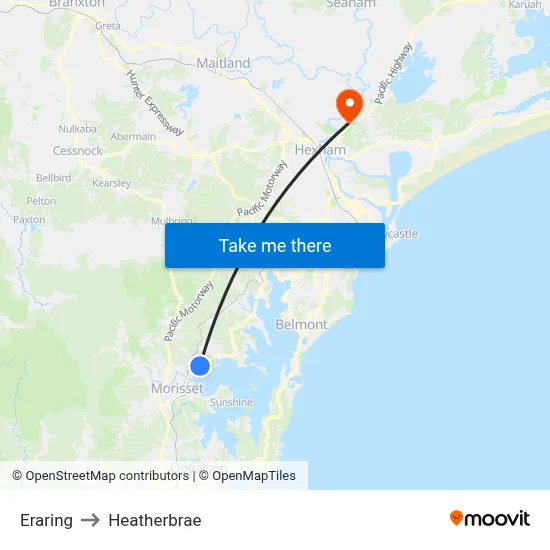 Eraring to Heatherbrae map