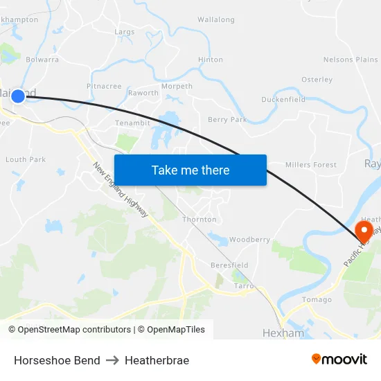 Horseshoe Bend to Heatherbrae map