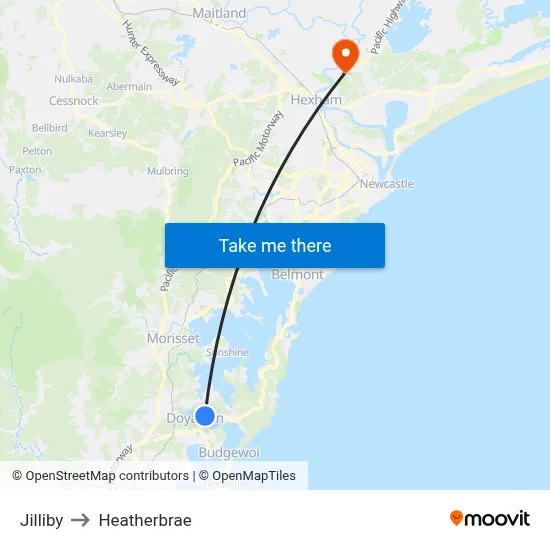 Jilliby to Heatherbrae map