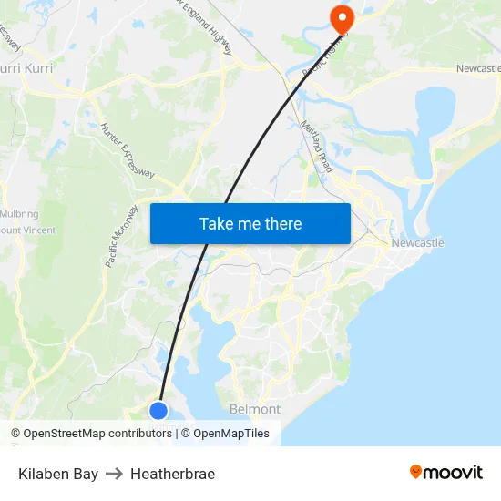 Kilaben Bay to Heatherbrae map