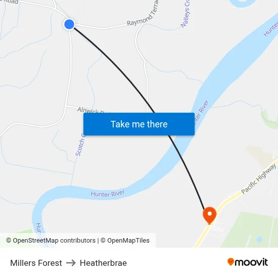 Millers Forest to Heatherbrae map