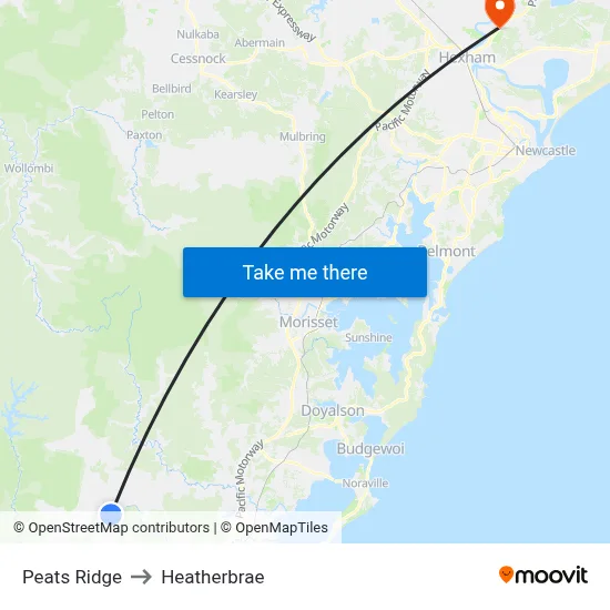 Peats Ridge to Heatherbrae map