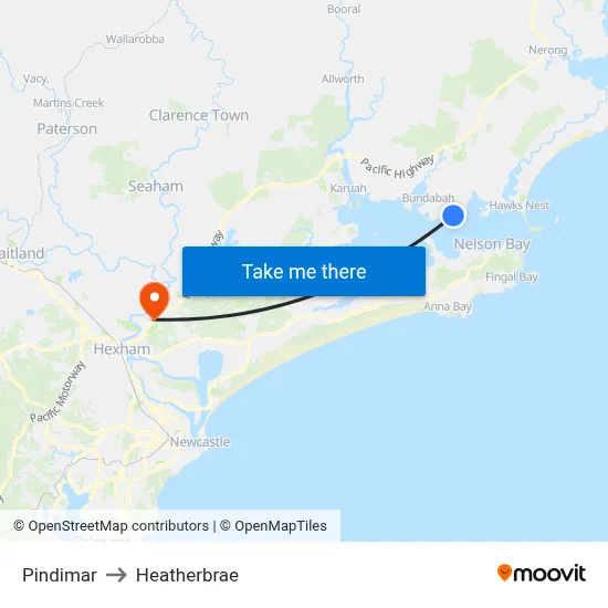 Pindimar to Heatherbrae map