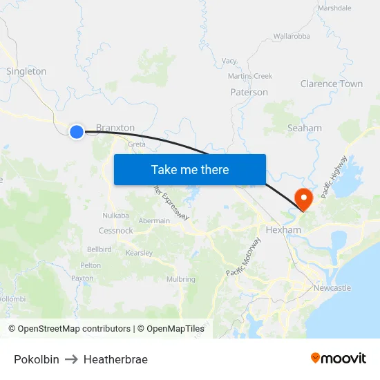 Pokolbin to Heatherbrae map