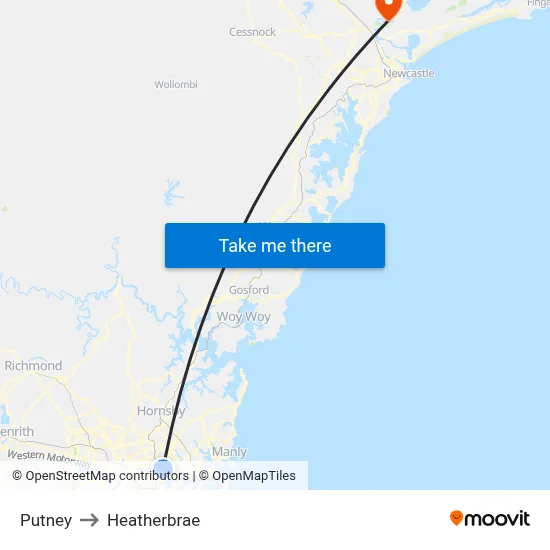 Putney to Heatherbrae map