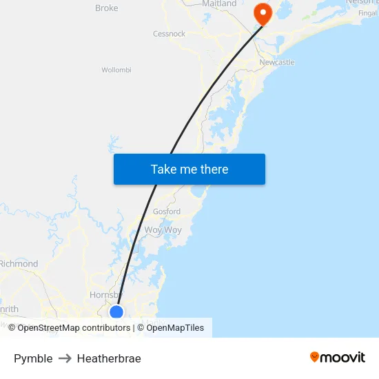 Pymble to Heatherbrae map