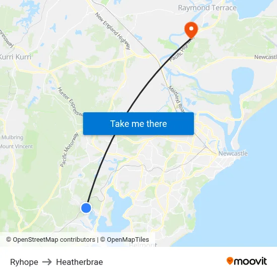Ryhope to Heatherbrae map