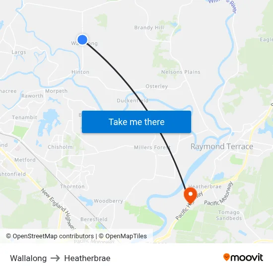 Wallalong to Heatherbrae map
