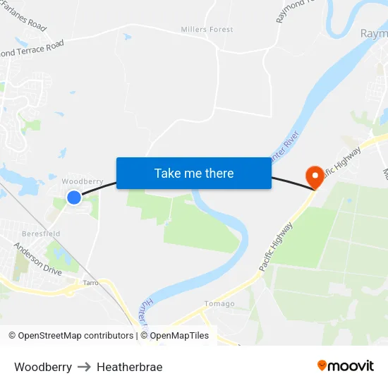 Woodberry to Heatherbrae map