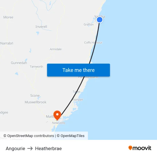 Angourie to Heatherbrae map
