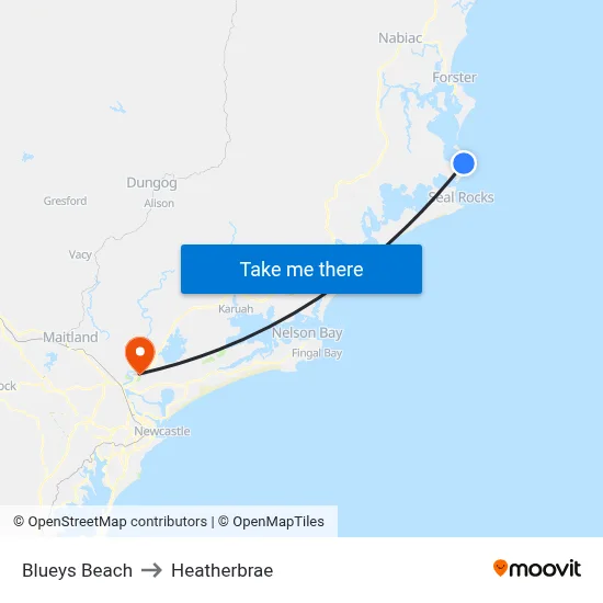 Blueys Beach to Heatherbrae map
