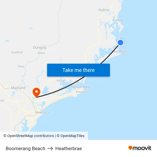 Boomerang Beach to Heatherbrae map