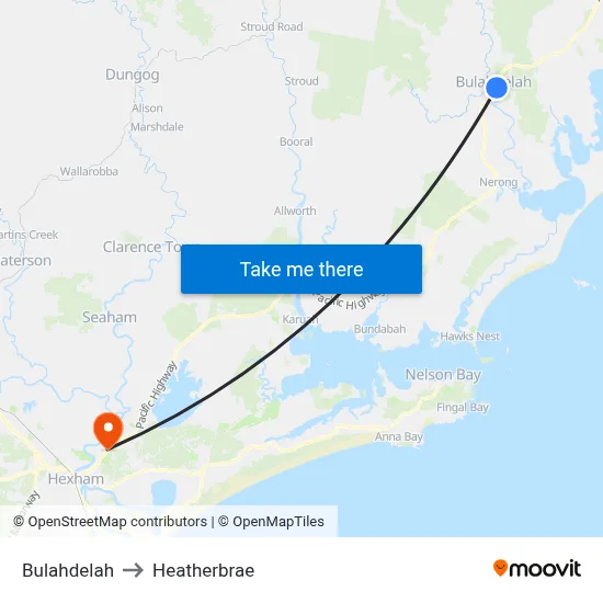 Bulahdelah to Heatherbrae map