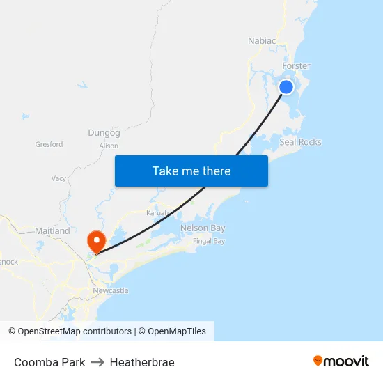 Coomba Park to Heatherbrae map