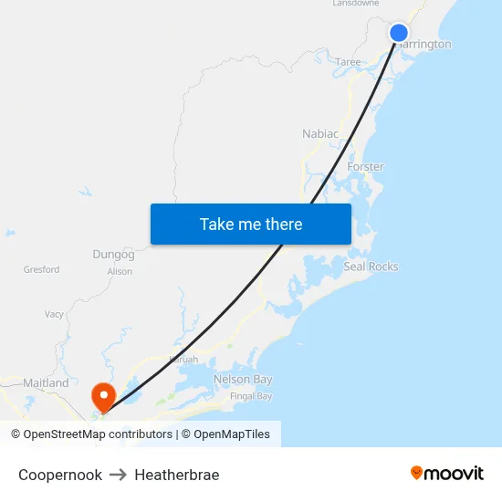 Coopernook to Heatherbrae map