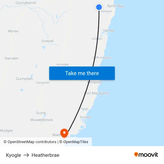 Kyogle to Heatherbrae map