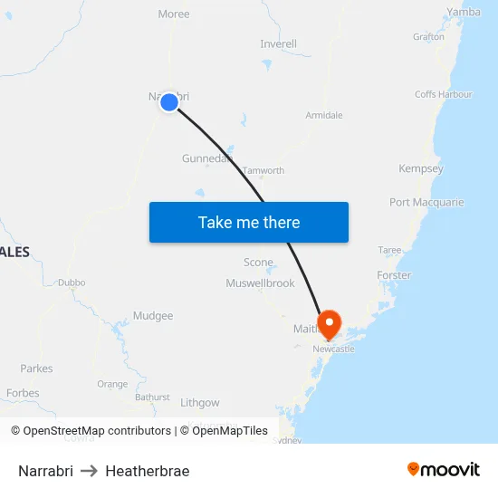 Narrabri to Heatherbrae map
