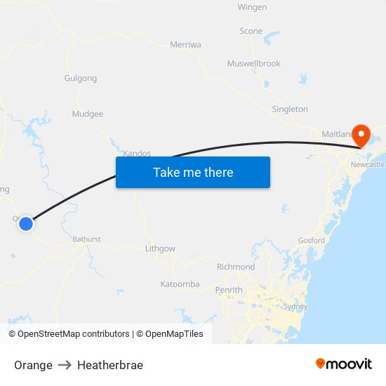 Orange to Heatherbrae map