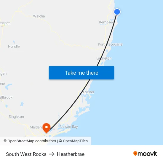 South West Rocks to Heatherbrae map