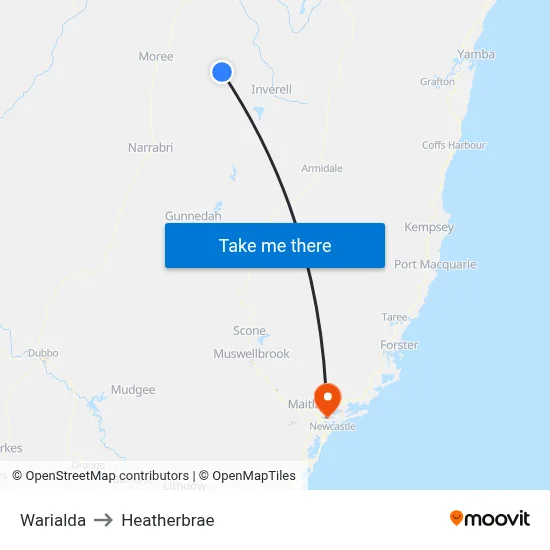 Warialda to Heatherbrae map