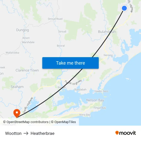 Wootton to Heatherbrae map