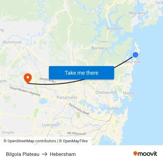 Bilgola Plateau to Hebersham map