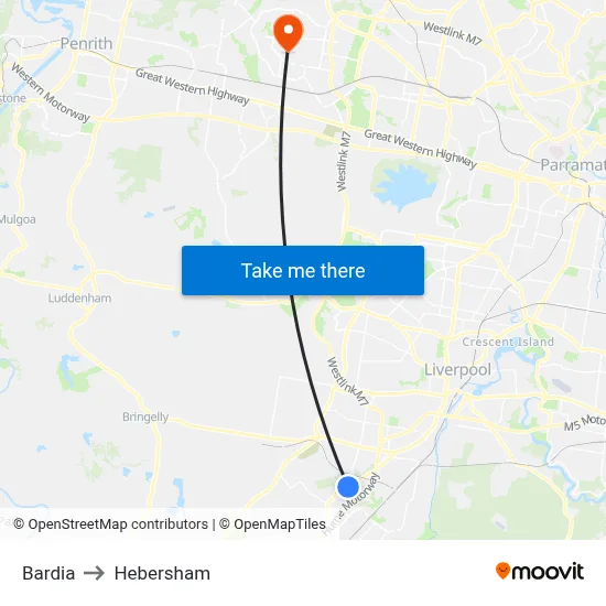 Bardia to Hebersham map