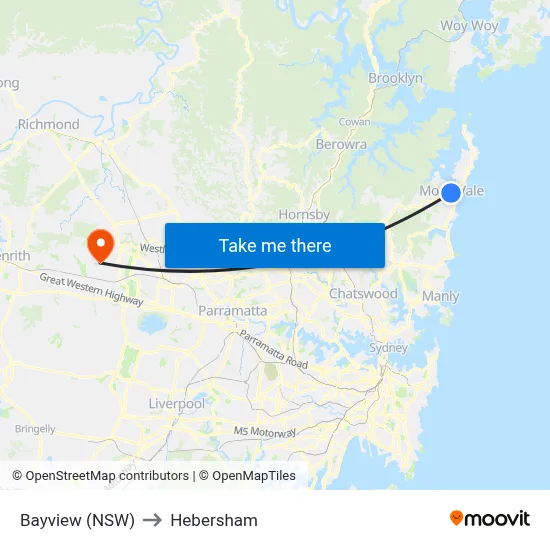 Bayview (NSW) to Hebersham map