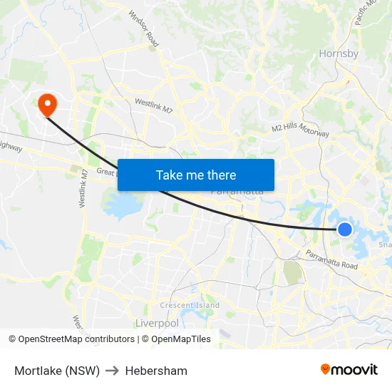 Mortlake (NSW) to Hebersham map