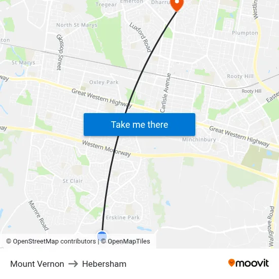 Mount Vernon to Hebersham map
