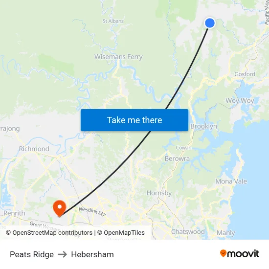 Peats Ridge to Hebersham map