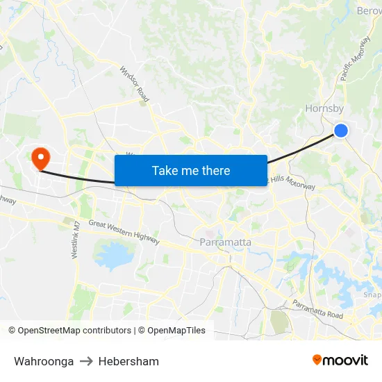 Wahroonga to Hebersham map