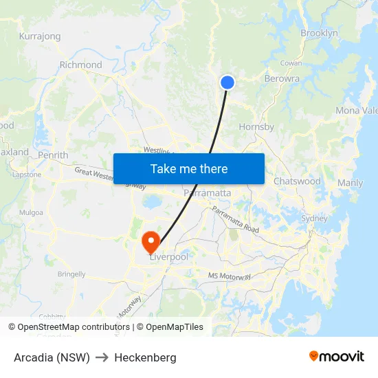 Arcadia (NSW) to Heckenberg map