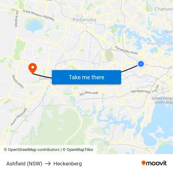 Ashfield (NSW) to Heckenberg map