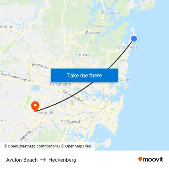 Avalon Beach to Heckenberg map