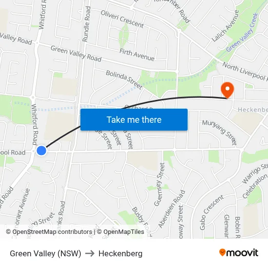Green Valley (NSW) to Heckenberg map