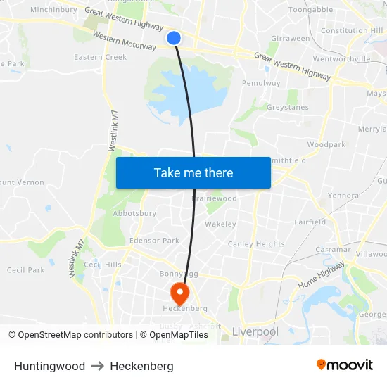 Huntingwood to Heckenberg map